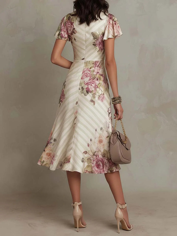Daphne - Elegant Retro Floral Satin Midi Dress