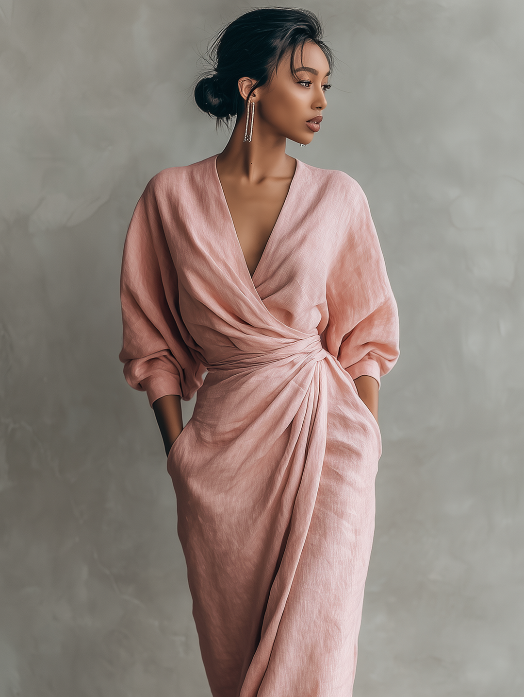 Adeline - Pink Linen Maxi Dress