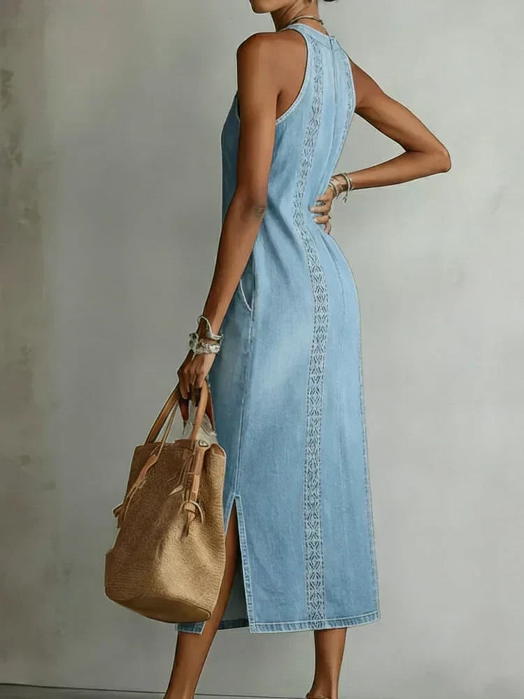 Zoey - Retro Lace Denim Dress