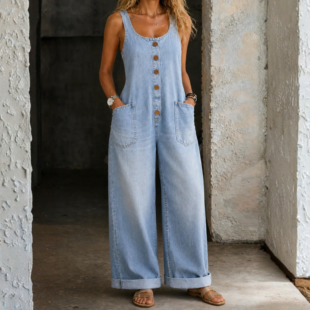 Patricia - Vintage Washed Cotton Denim Overalls