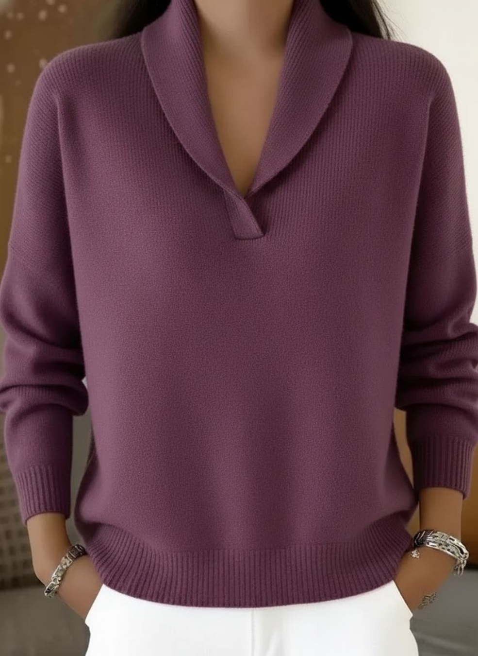 Louise | Shawl Collar V-Neck Sweater