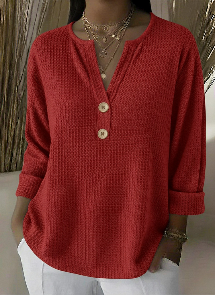 Sharon | Waffle Knit Henley Top