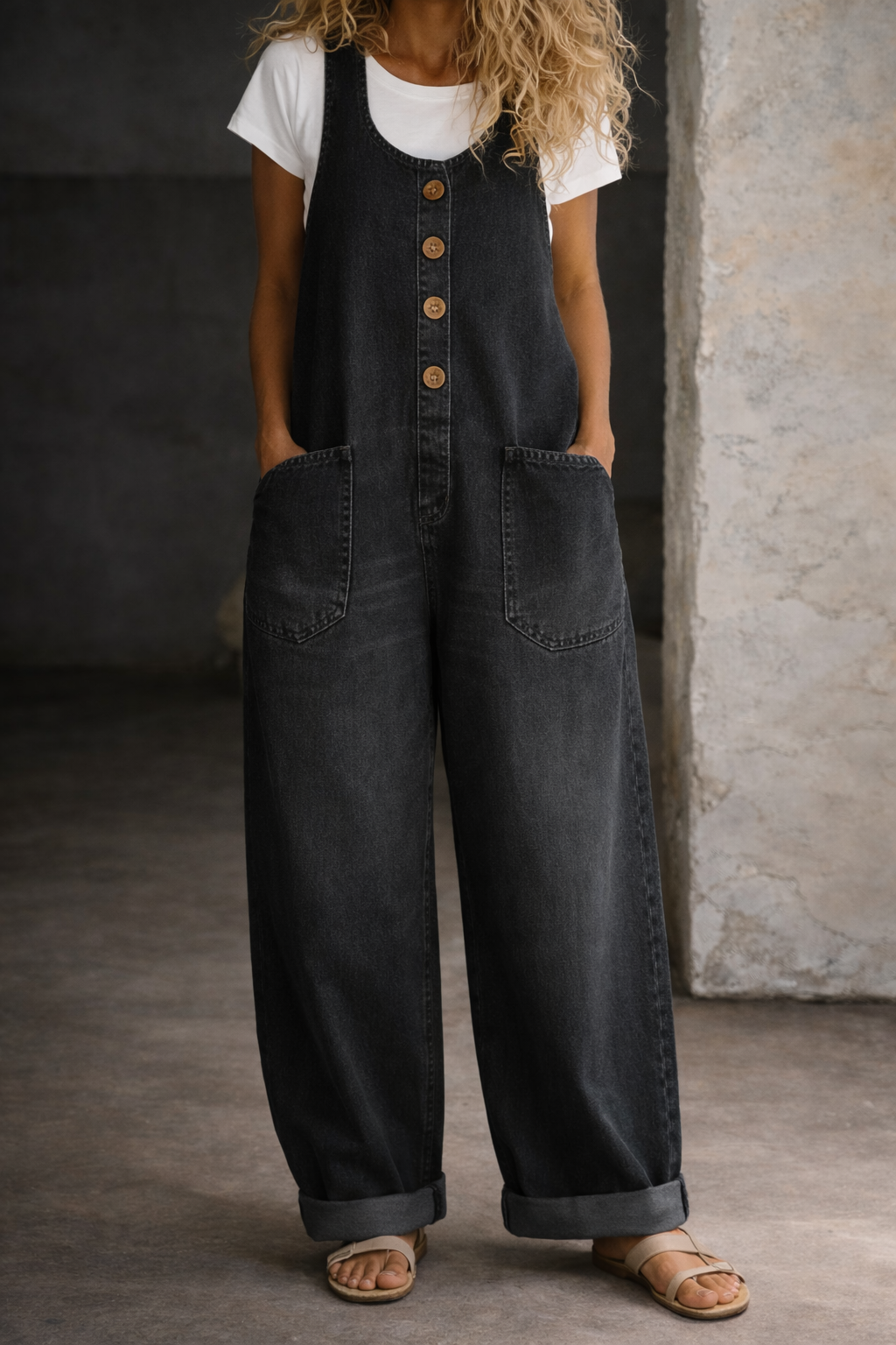 Genevieve - Vintage Washed Cotton Denim Overalls