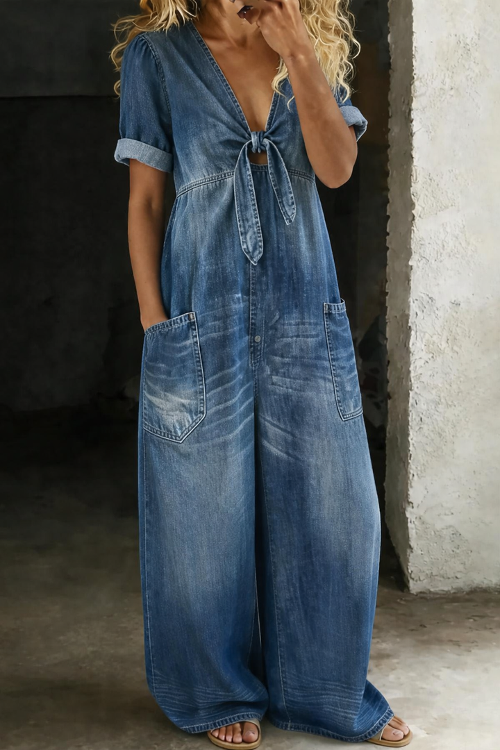 Sophie - Short Sleeve Jumpsuit with V-Neck