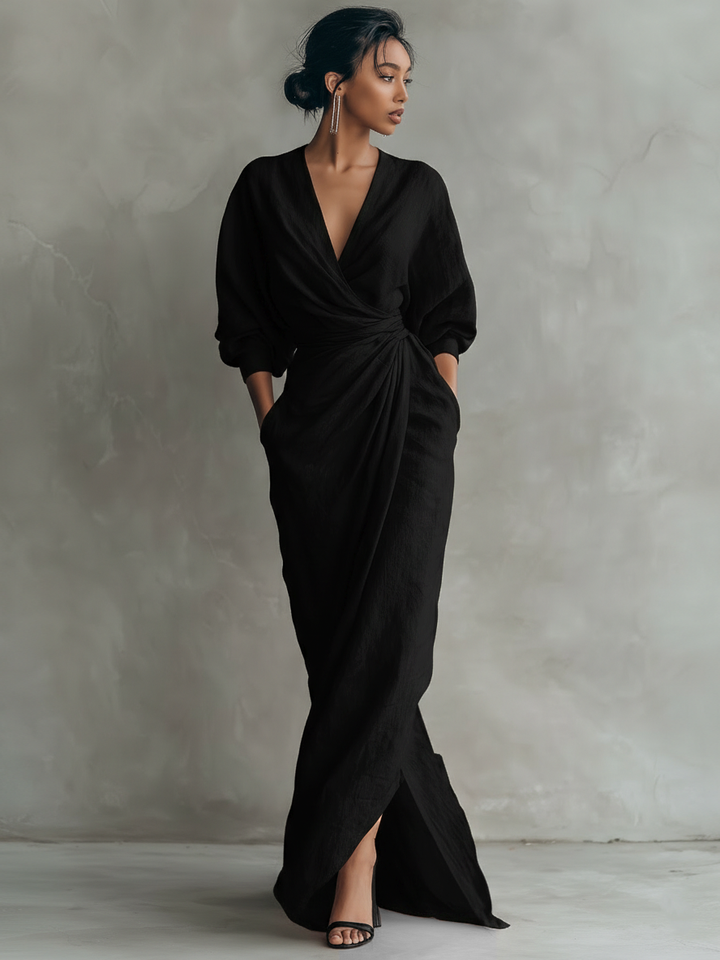Adeline - Pink Linen Maxi Dress