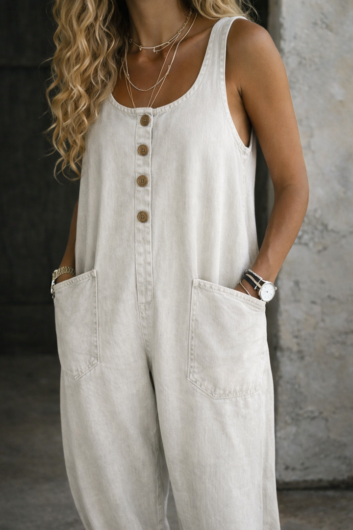 Genevieve - Vintage Washed Cotton Denim Overalls