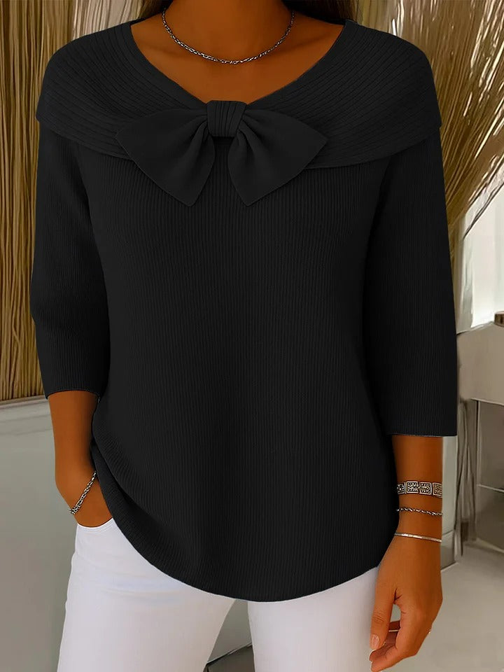 Sandra | Ribbed Sweater with Bow Detail