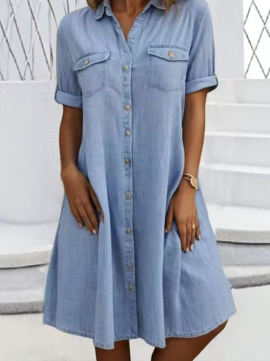 Rebecca - Casual Denim Style Midi Dress
